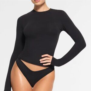 NWT SKIMS Cotton Jersey Long Sleeve T-Shirt - Soot XS